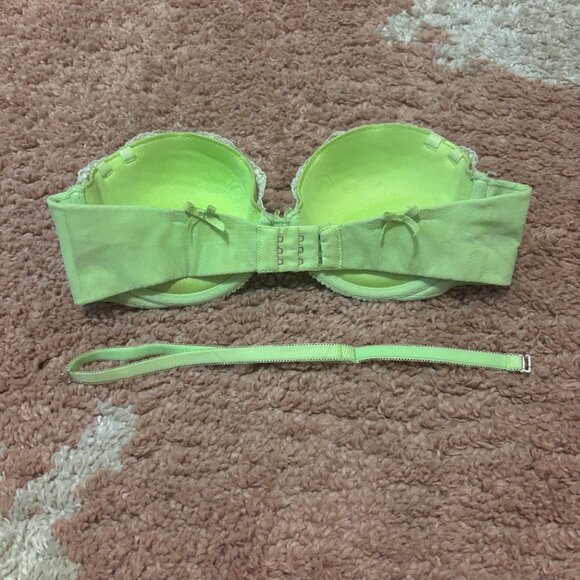 Aerie Women Bra 34C Sexy Mia Style Lime Green Adjustable Strap w/ Bows Push Up - Picture 2 of 7
